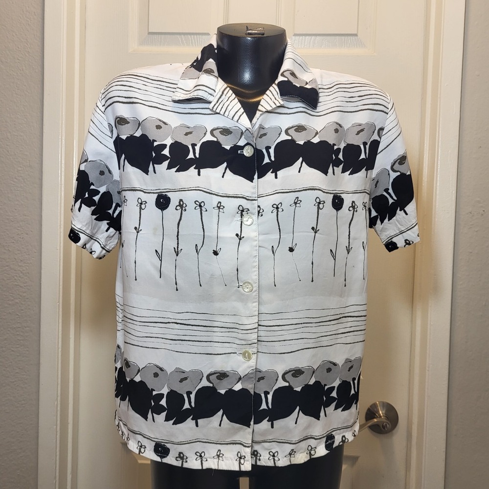 Vintage Ilyse Hart Ltd Print Button Up Blouse Size Small